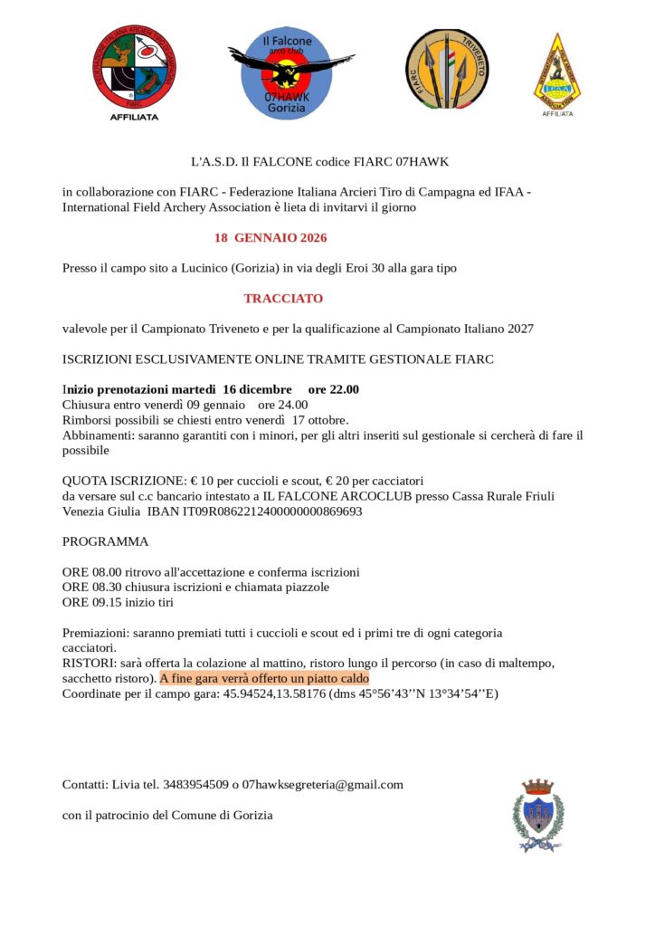 invito gara 18 gennaio 2026 Lucinico - tracciato