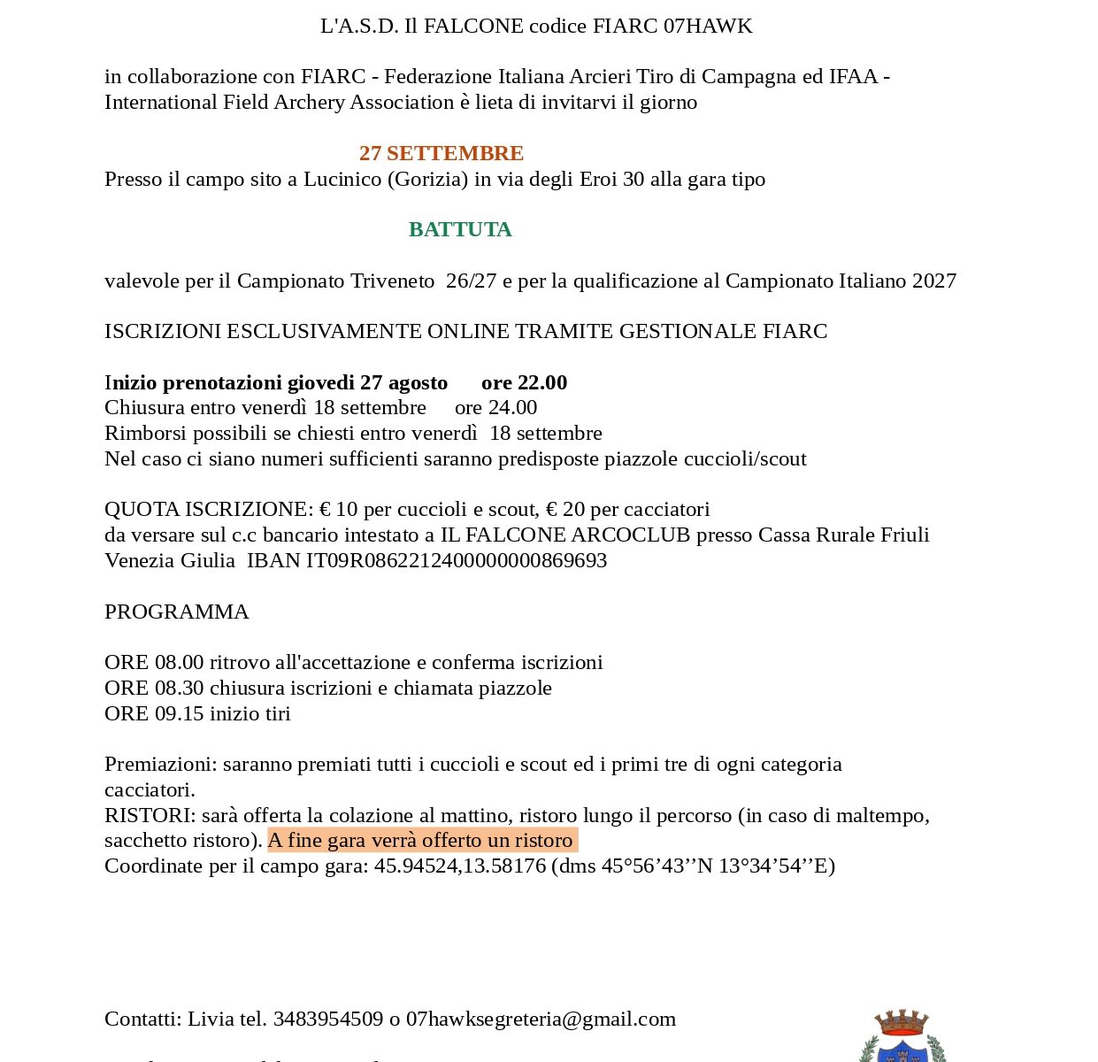 Invito gara Battuta - 07HAWK - 27 settembre